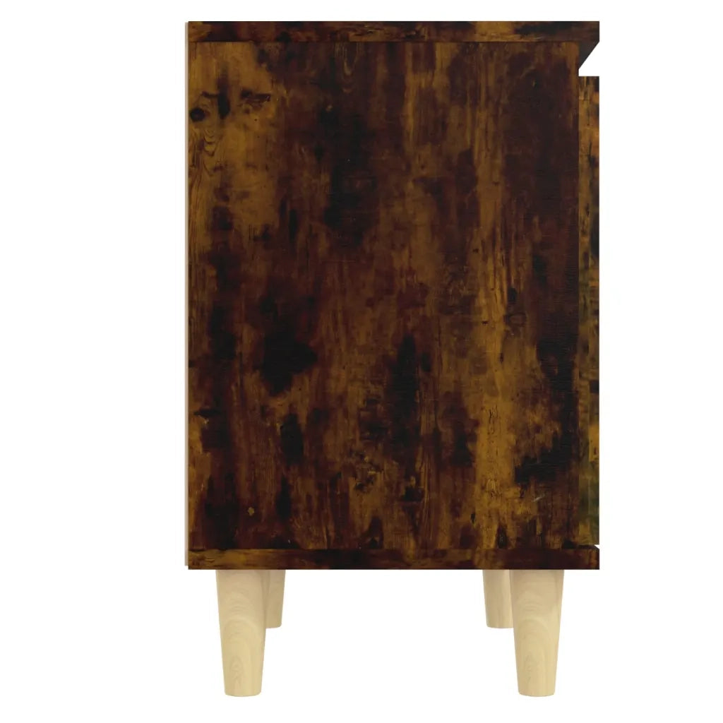 Comodini con Gambe in Legno Massello 2pz Rovere Fumo 40x30x50cm 813111