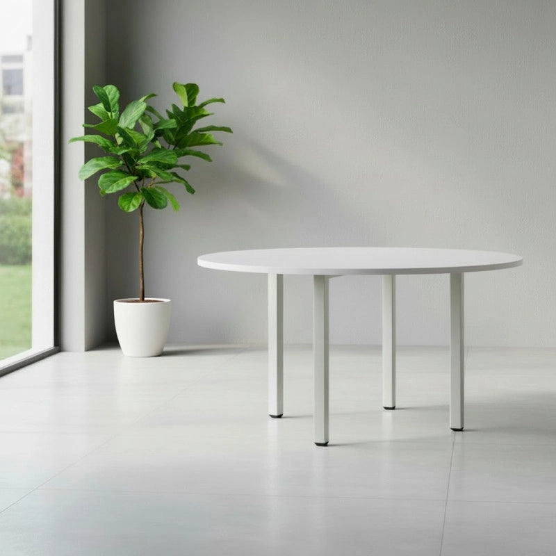 Tavolo tondo Leccino diametro 90 cm. piano bianco e gambe alluminio