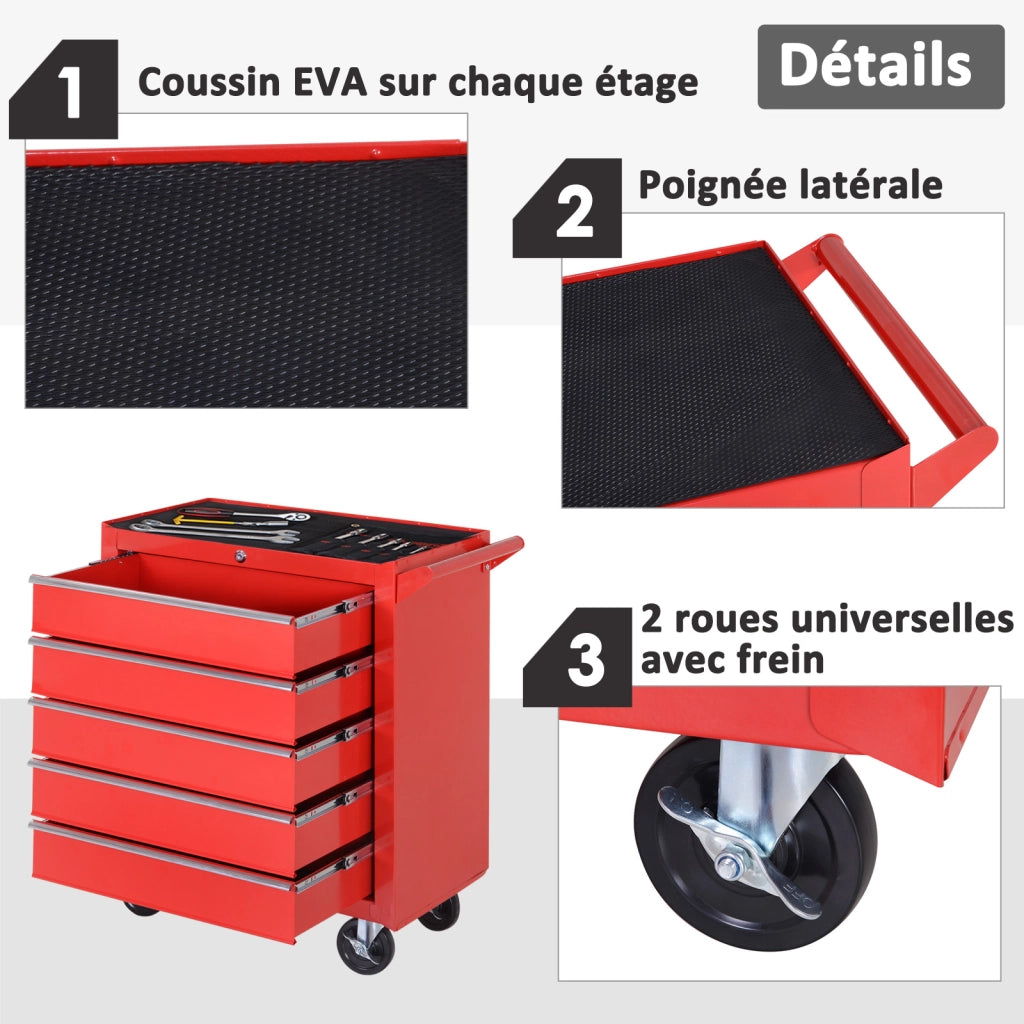 Carrello attrezzi con cassetti ¨C Zephmum ¨C Rosso, Acciaio, 69x33x75 cm