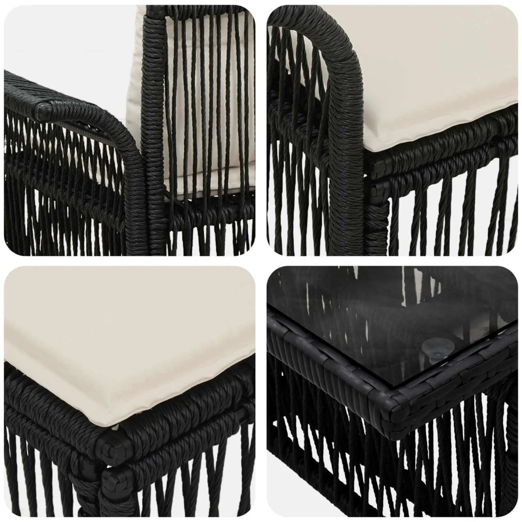 Set Divano da Giardino 8 pz Nero e Bianco Crema polyrattan 3436621