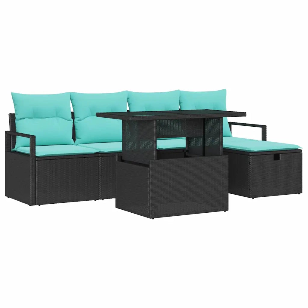 Set Divano da Giardino con cuscino 6 pcs Nero Poly Rattan 3359793