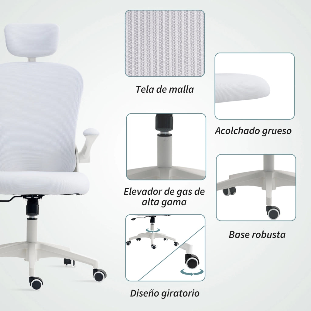 Sedia da Ufficio con Schienale Alto Poggiatesta Regolabile Supporto Lombare Rete 62x64x120 cm Bianco ¨C Xylo