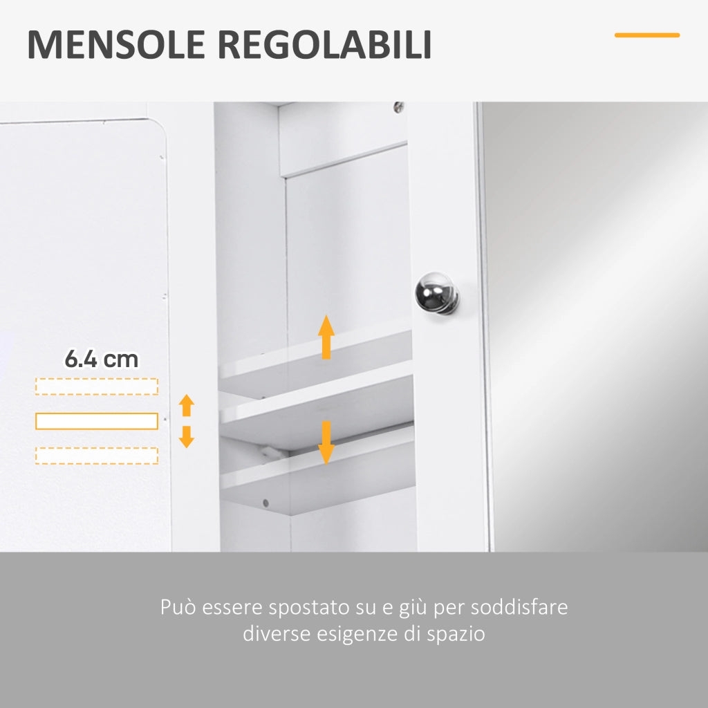 Specchio Bagno con Anta e Ripiani Regolabili ¨C Zephmum ¨C Bianco 56x13x58cm