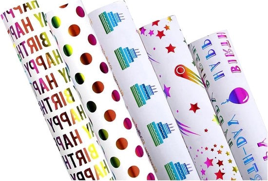 5 Fogli di Carta per Festa Colorata per Compleanno, Festa di Nascita, Bambini e Ragazze - Adatto per Ragazzi e Ragazze 50cm x 70cm