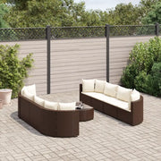 Set Divani da Giardino 9pz con Cuscini Marrone in Polyrattan