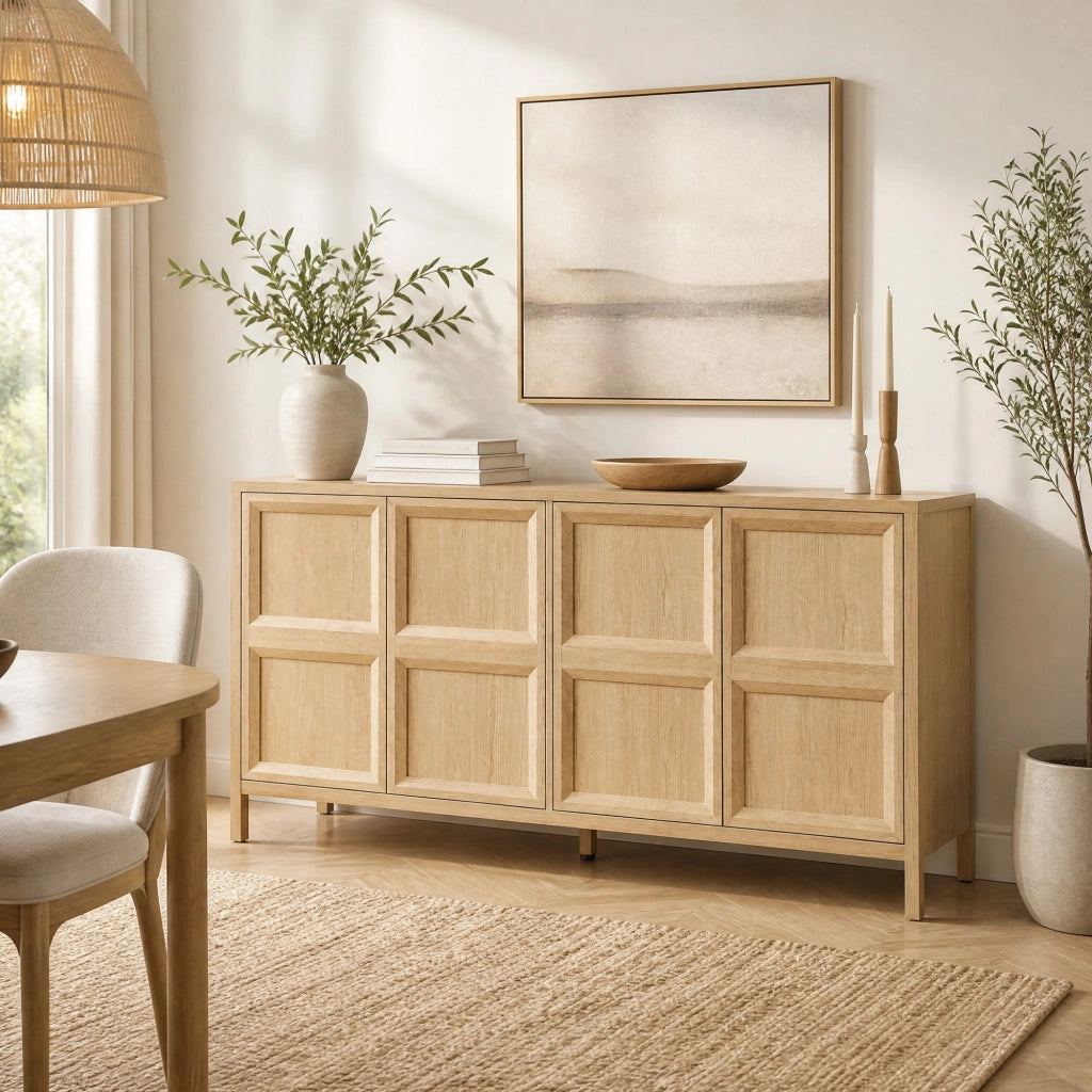 Sideboard moderno 160x40x80 cm in MDF effetto rovere; con apertura tip-on e chiusura soft-close
