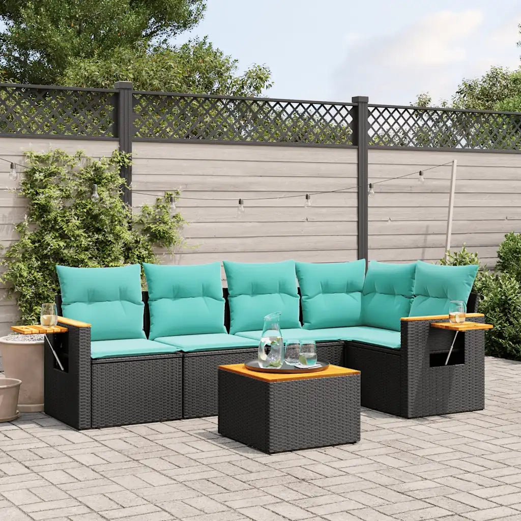 Set Divani da Giardino 6 pz con Cuscini Nero in Polyrattan