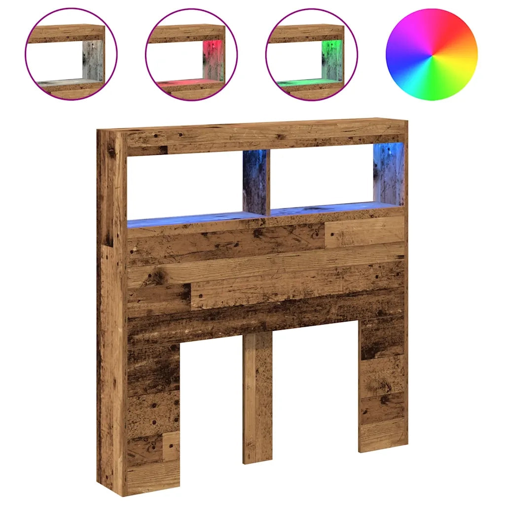Testiera | Testata con Contenitore a LED Legno Antico 100x17x102 cm