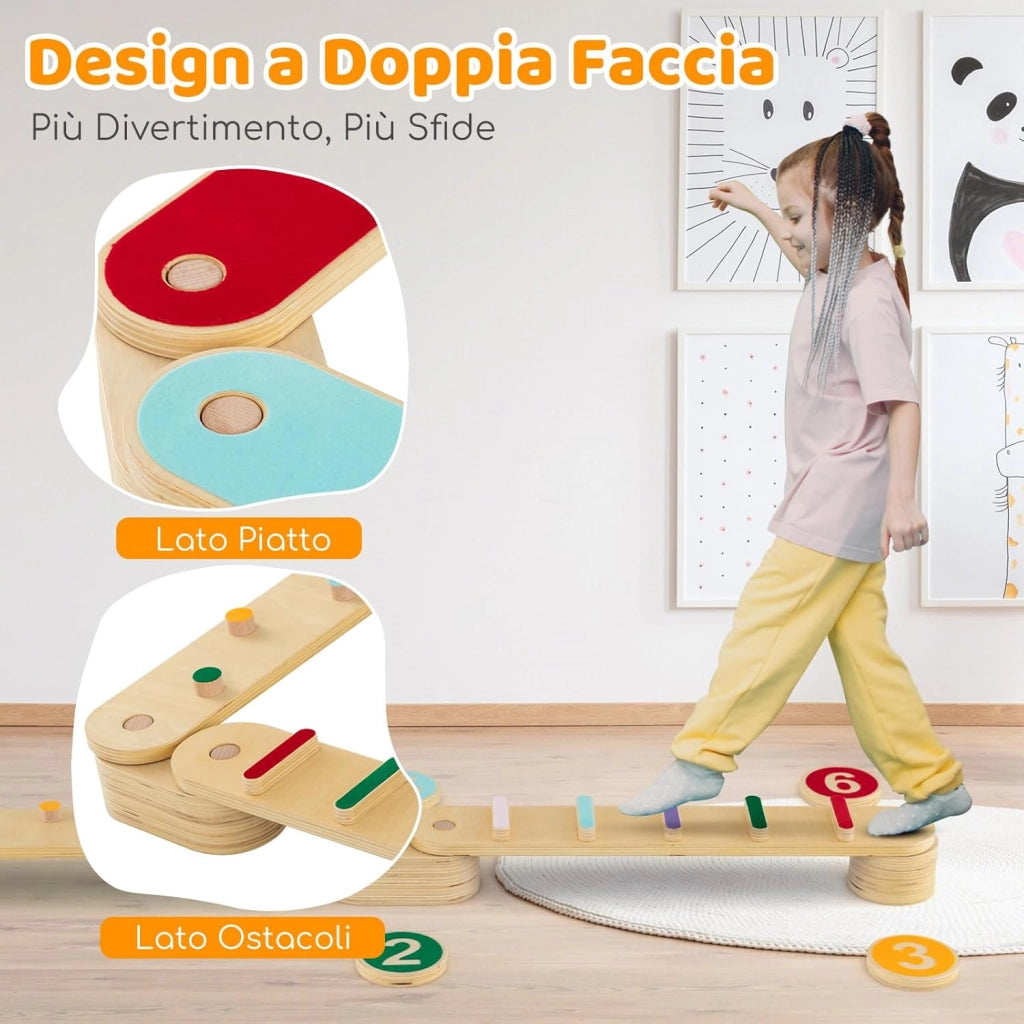 Trave di Equilibrio per Bambini, Giocattoli Montessori in Legno con Pietre di Passaggio, per Allenamento Sensoriale e Bilanciamento per Bambini 1 Anni+