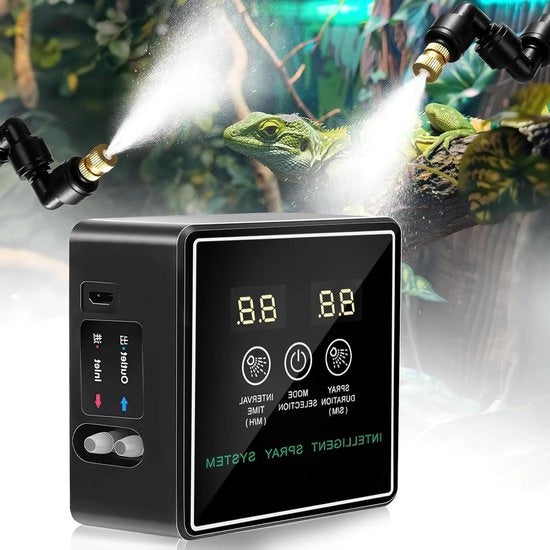 Sistema di irrigazione per terrario con umidificatore intelligente per rettili e testa di spruzzo 360° regolabile - Sistema di irrigazione per terrario con sistema di controllo intelligente - Per ottimale umidità dell'aria