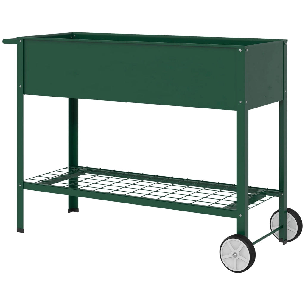 Fioriera da Esterno con Mensola Inferiore Portautensili 109x44x80 cm in Metallo Verde