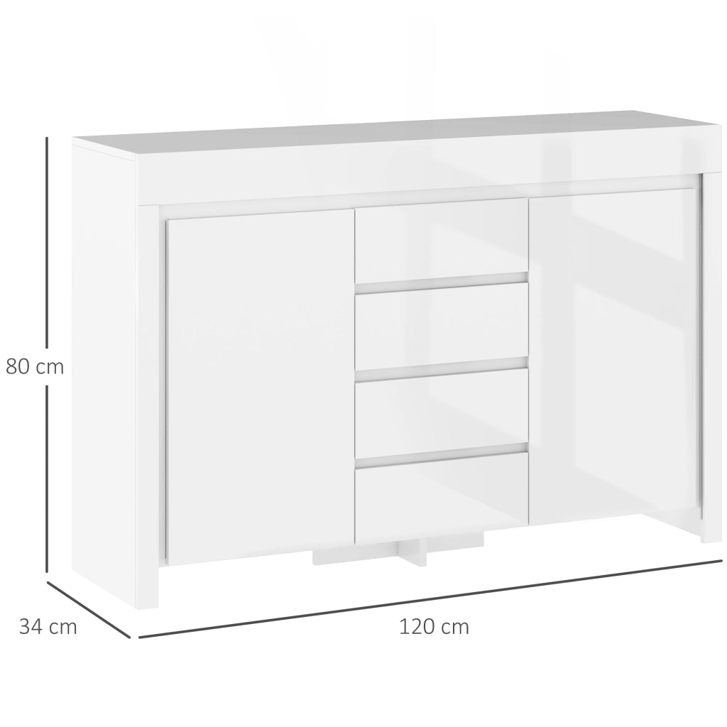 Cassettiera con Luci LED e Chiusura Morbida ¨C Minimal ¨C 120x34x80cm Bianco Lucido