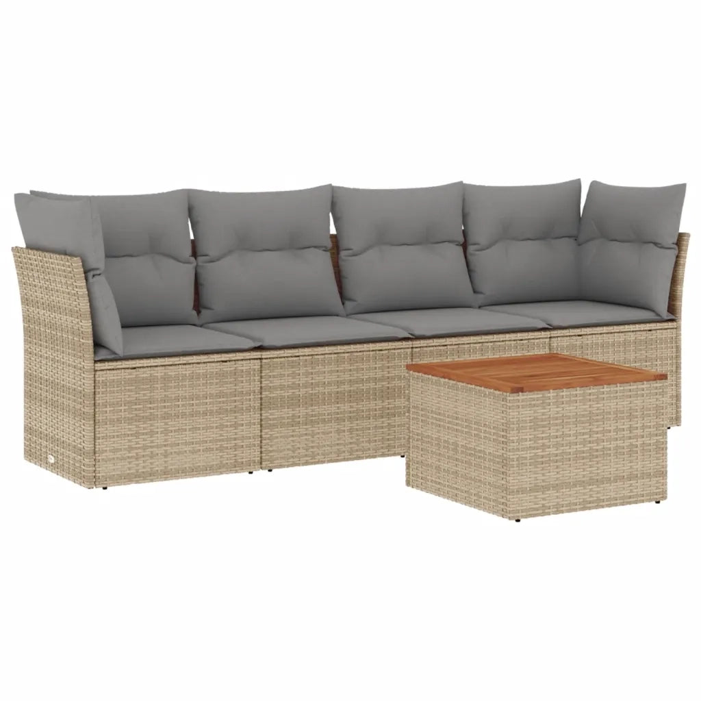 Set Divano da Giardino 5 pz con Cuscini Beige in Polyrattan 3223476