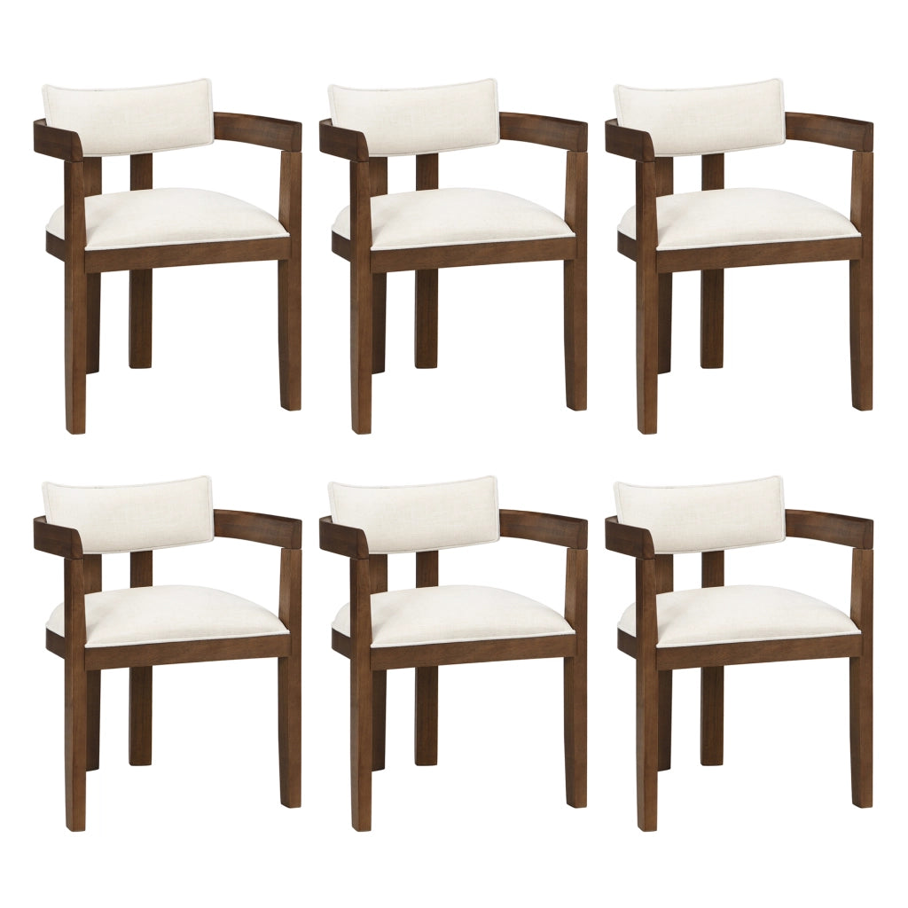 Set da 6 sedie da pranzo in legno massiccio con braccioli, rivestimento in lino, colore noce