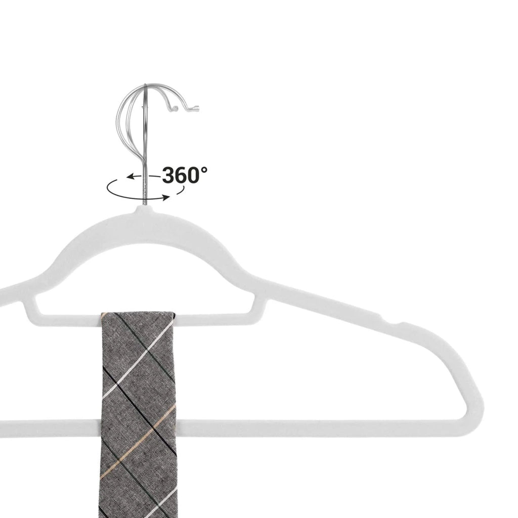 Set di 20 grucce antiscivolo in velluto spessore 0,6 cm salvaspazio gancio girevole a 360° lunghezza 45 cm per cappotti camicie abiti pantaloni bianco 12_0003419
