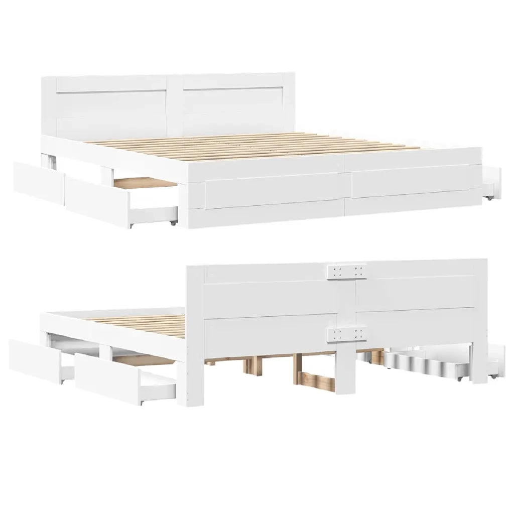 Letto matrimoniale | Letto per adulti | Struttura del letto 2 pcs Bianco 193 x 203 cm Legno multistrato