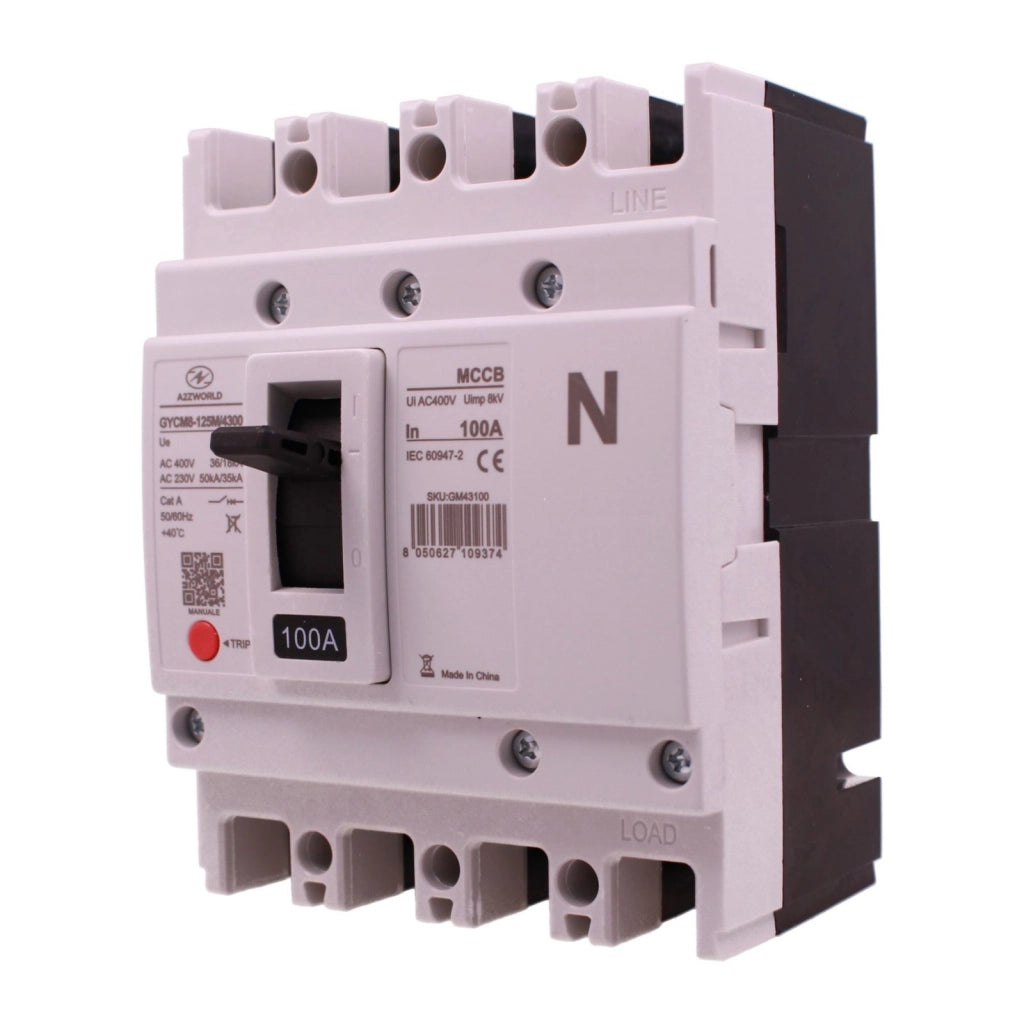 Interruttore Scatolato MCCB 4P 100A/125A 36kA, Magnetotermico Trifase AC 400V (100A)