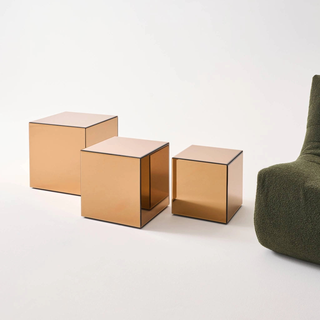 Tavolino, lato del divano, cubo a specchio 35cm, ambre