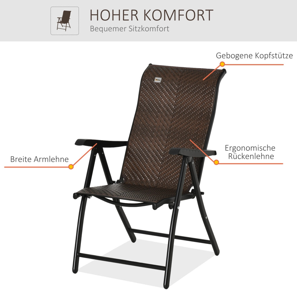 Sedia pieghevole con braccioli schienale regolabile in 7 posizioni realizzata in polyrattan per giardino e patio.