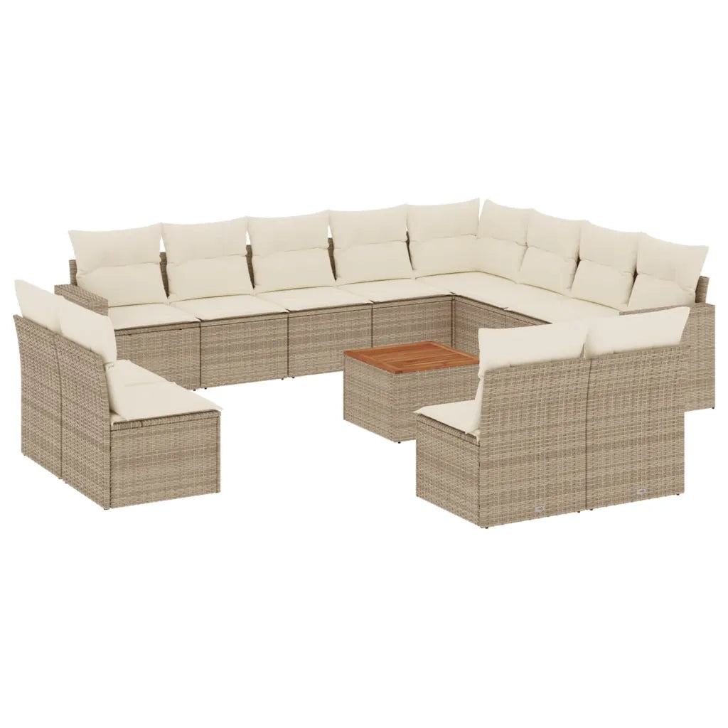 Set Divano da Giardino 13 pz con Cuscini Beige in Polyrattan