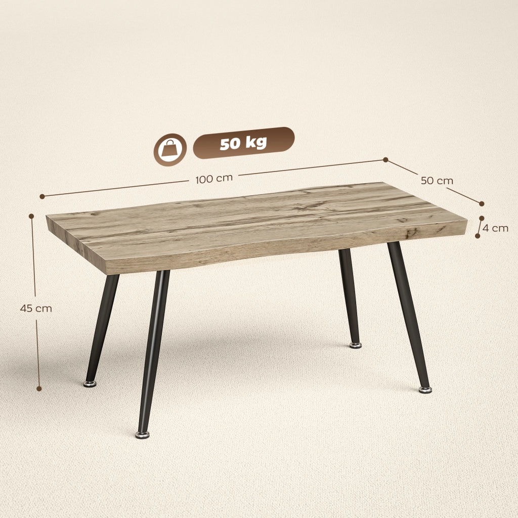 Tavolino da caff¨¨ curvo ¨C Xylo ¨C legno rovere piano spesso 4cm gambe acciaio 100x50x45cm
