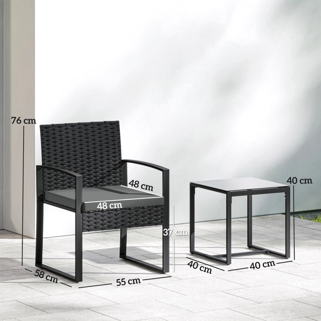 Set Bistrot 3 Pezzi con 2 Sedie e Tavolino ¨C Minimal ¨C Polyrattan Grigio Scuro