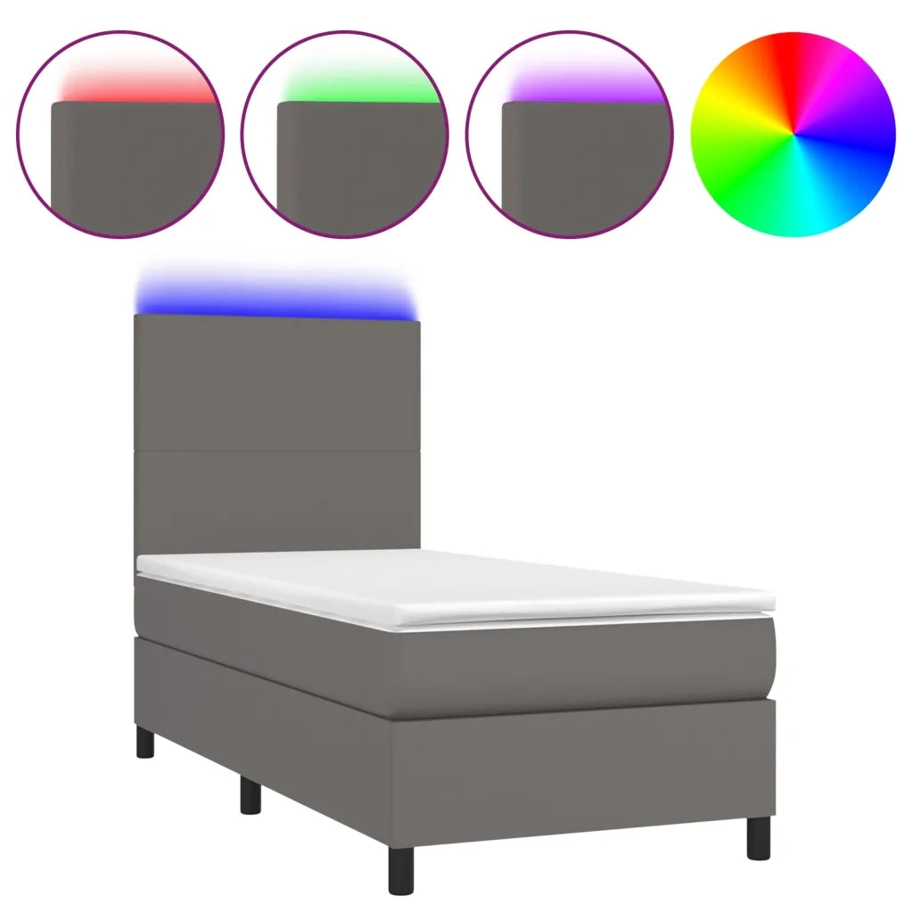 Giroletto Molle con Materasso e LED Grigio 90x200cm Similpelle 3135805