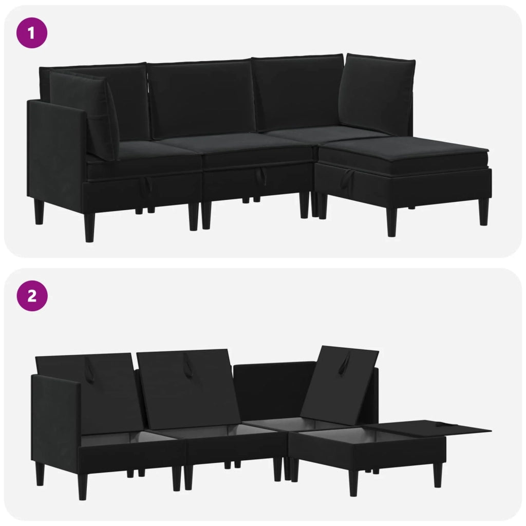 Set di mobili per il soggiorno con cuscino 4 pcs Nero Velluto 3413755