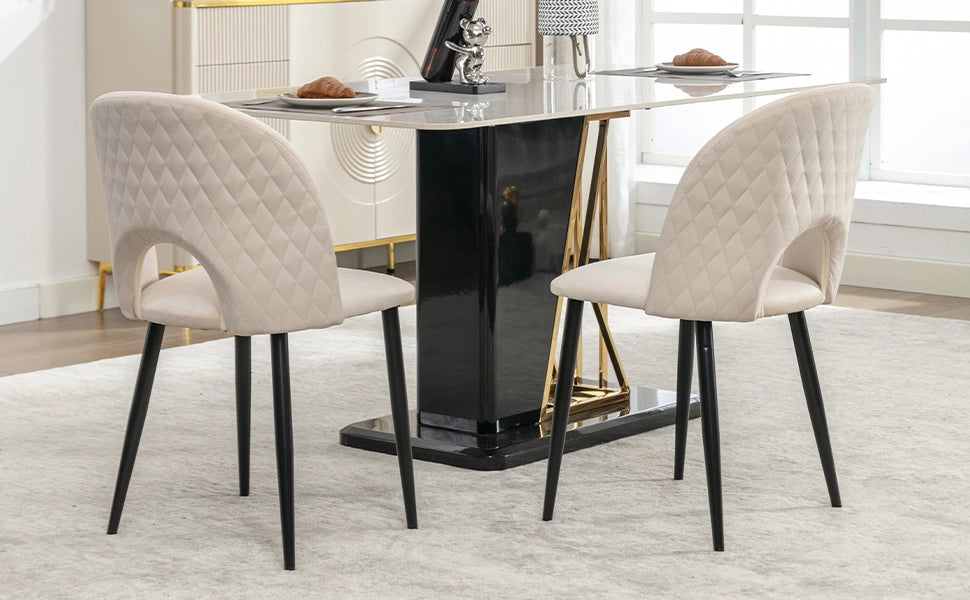 Sedia da pranzo (2 pezzi), sedia di design imbottita con schienale, seduta in velluto, struttura in metallo, piedini regolabili, motivo a rombi sullo