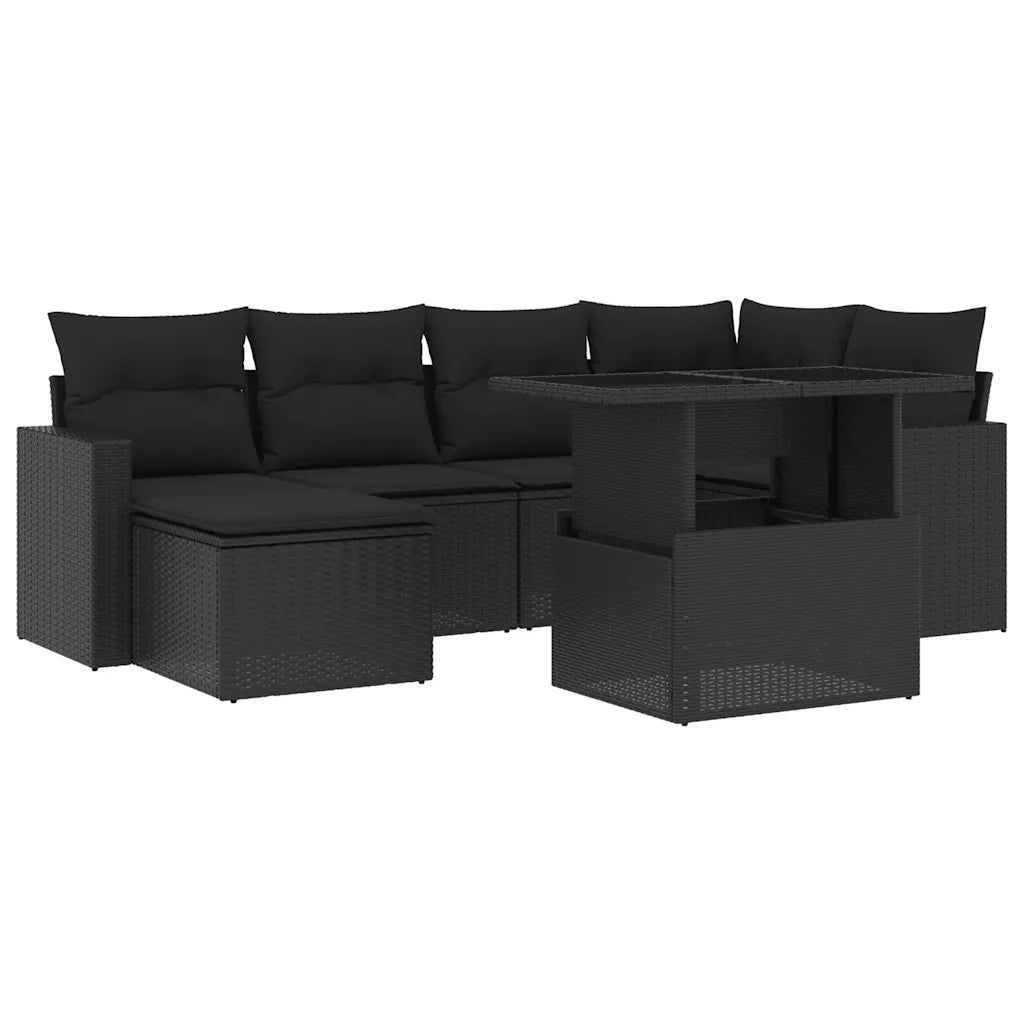 Set Divani da Giardino con Cuscini 7pz Nero Polyrattan