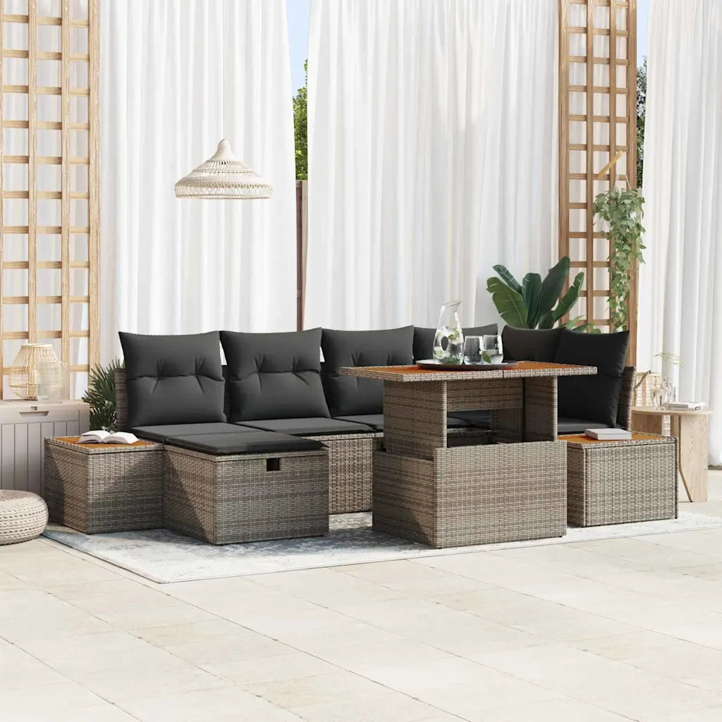 Set Divano da Giardino 7 pcs Grigio polyrattan
