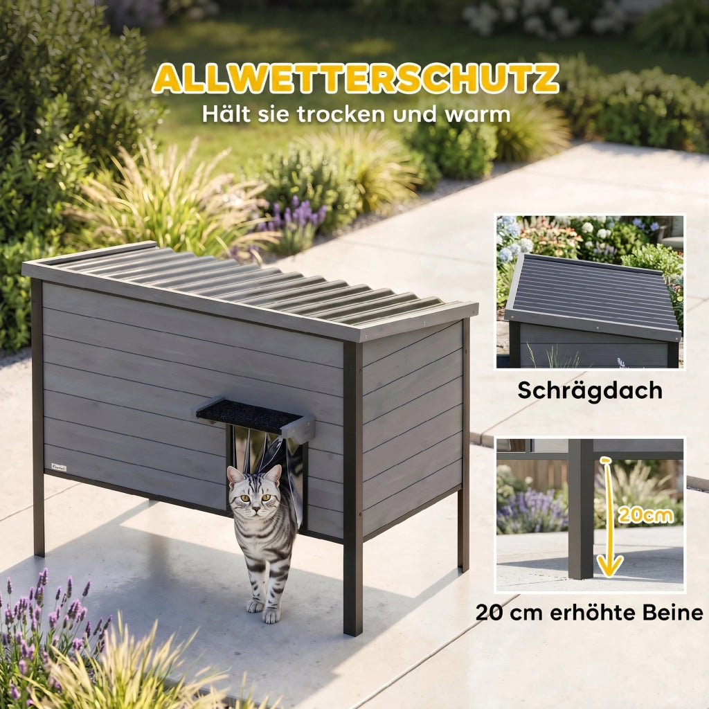 Cuccia per Gatti da Esterno ¨C Xylo ¨C Impermeabile con Tetto Apribile 85x55x70cm Grigio Chiaro
