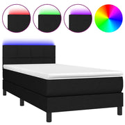 Letto singolo | Letto per adulti | Letto a Molle con Materasso e LED Nero 90x190 cm in Tessuto