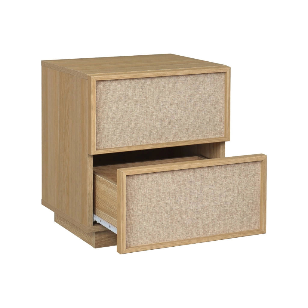 Comodino decorativo in legno e tessuto 2 cassetti