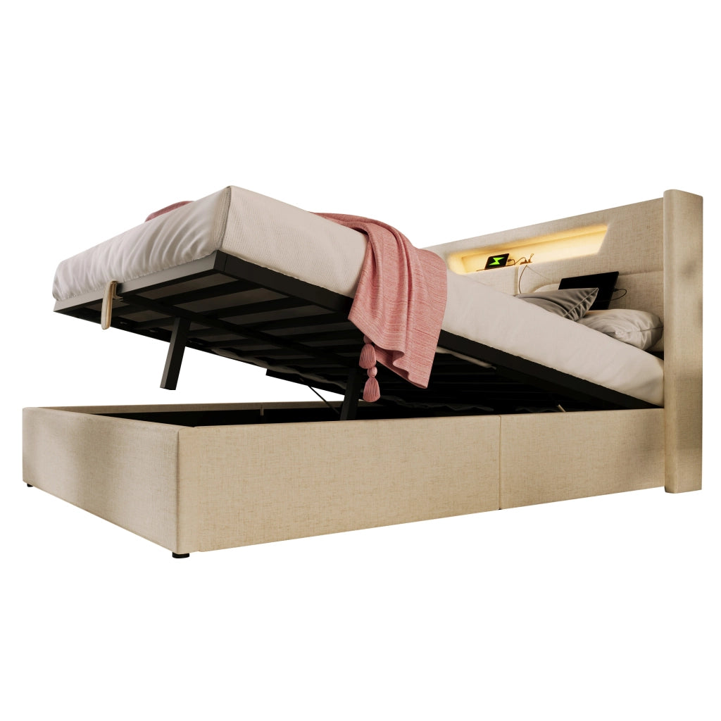 letto imbottito lino beige 160 x 200 cm