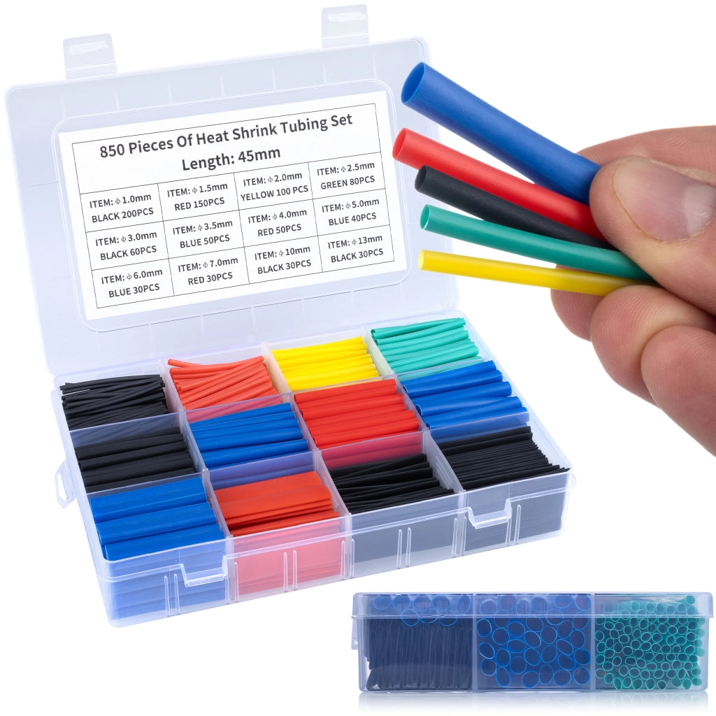 Set di Tubetti Termorestringenti Rosfix – 850 Pezzi, 12 Specifiche, 5 Colori | Poliolefina, Diametro 1-14mm