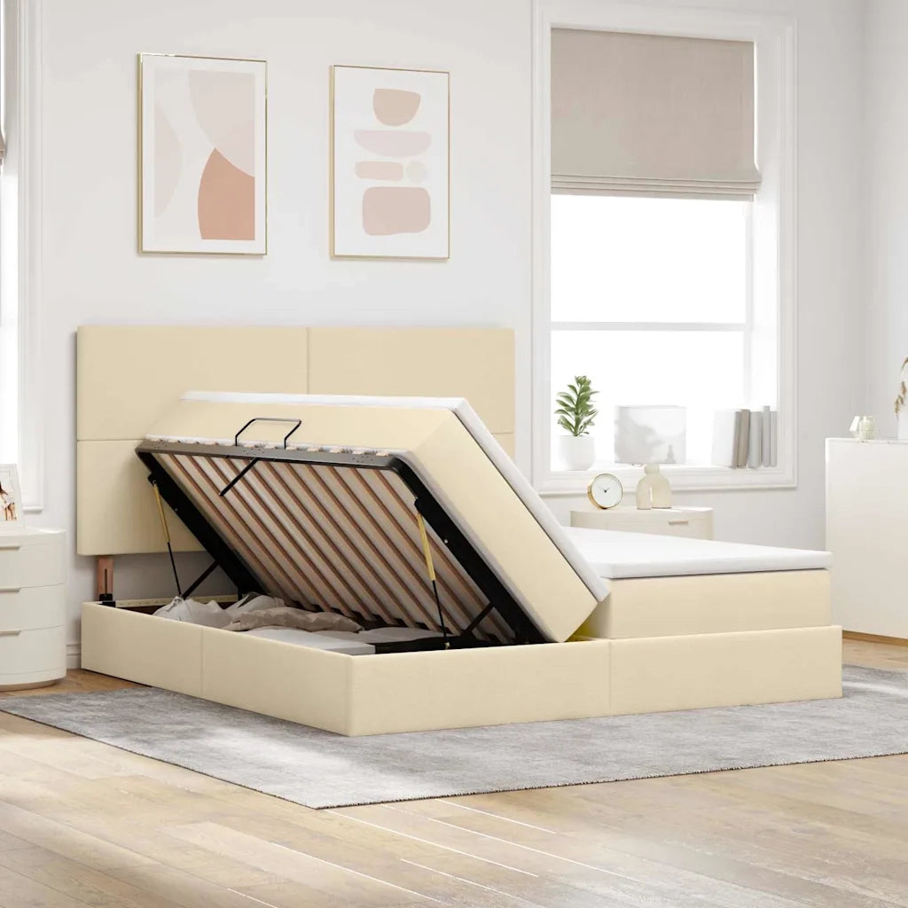 Letto con Contenitore Crema 200 x 200 cm Pelle Sintetica 3372195