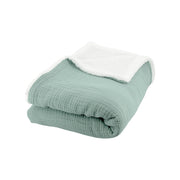 Plaid sherpa e mussola di cotone , 170cm, verde mandorla