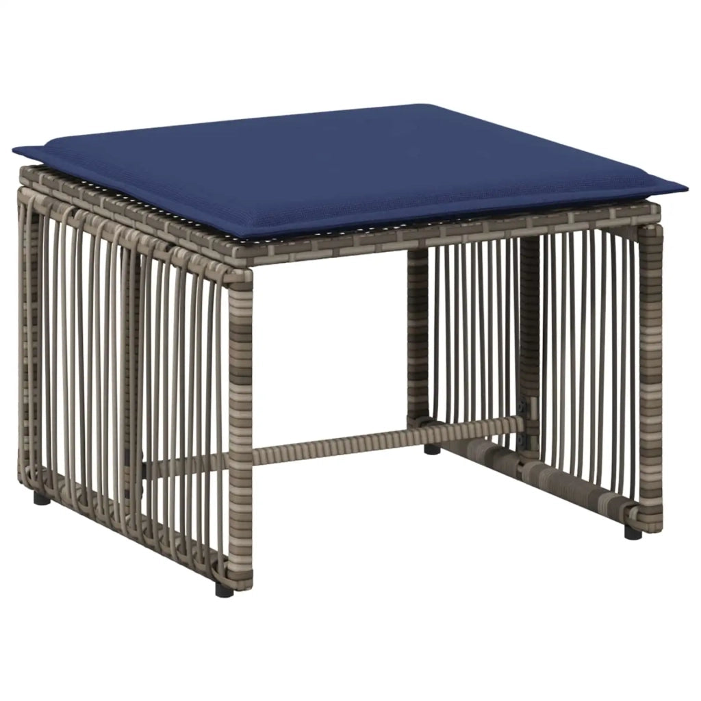 Set di Mobili da Esterno 11 pz | Set Salotto da Giardino Grigio e Blu Navy polyrattan