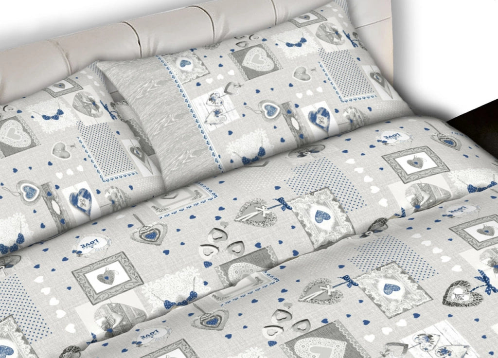 Completo Lenzuola Letto 100% Cotone Made Italy Disegni Invernali Natalizi C.N - 1 Piazza - Shabby Grigio