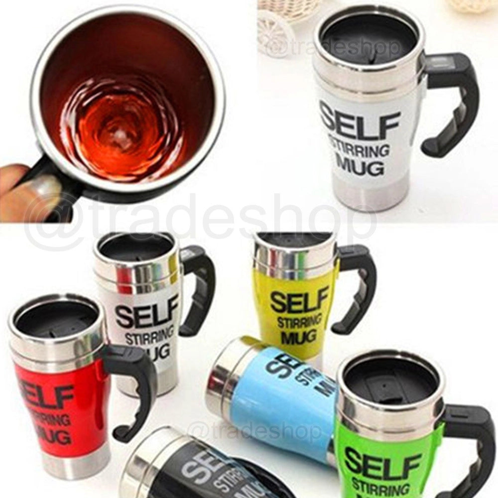 Trade Shop - Tazza Bicchiere Automescolante Self Stirring Mug Per Cappuccino Latte Colazione -