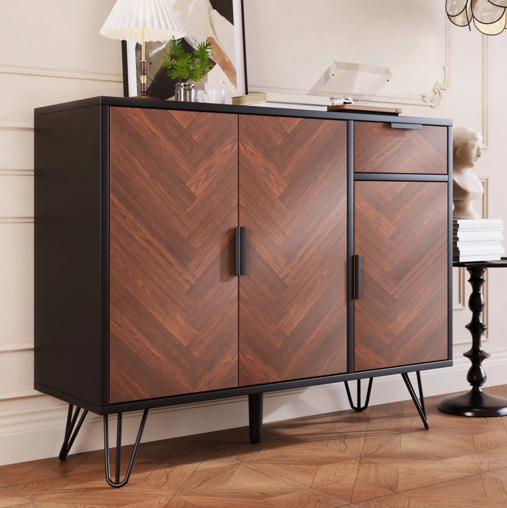 Armadio contenitore moderno 90 x 30 x 71;5 cm nero e effetto legno con cassetto e ripiani regolabili