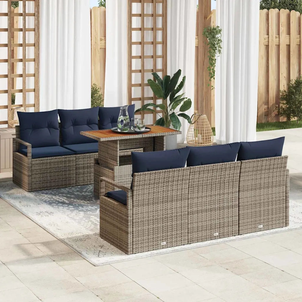 Set Divano da Giardino con cuscino 7 pcs grigio e blu navy 3349660