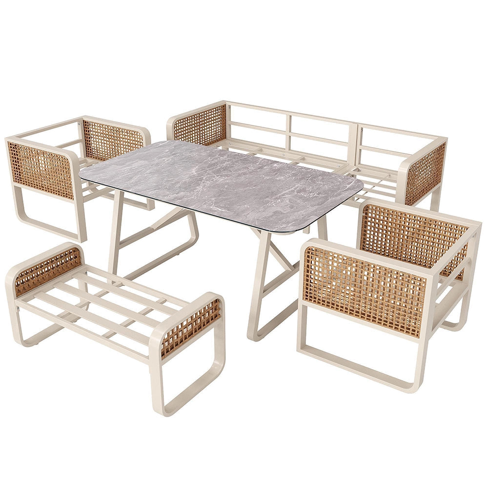 Set da giardino per 6-7 persone - Xylo - Tavolo e divano con cuscini lavabili, beige