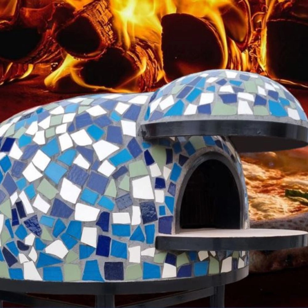 Forno a legna artigianale diametro 80 cm capienza 2/3 pizze cetara blu con base