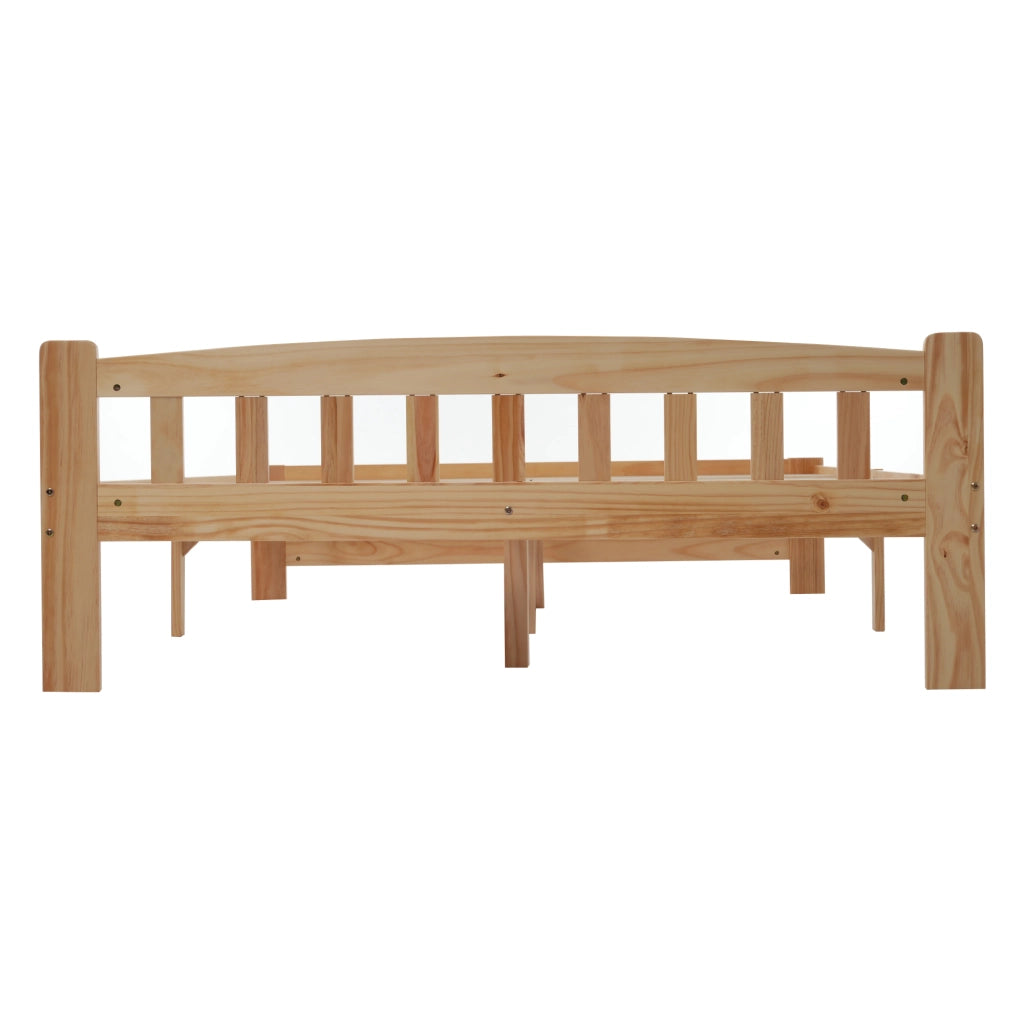 Letto matrimoniale in legno massello di pino naturale 140x200 cm con testiera e rete a doghe
