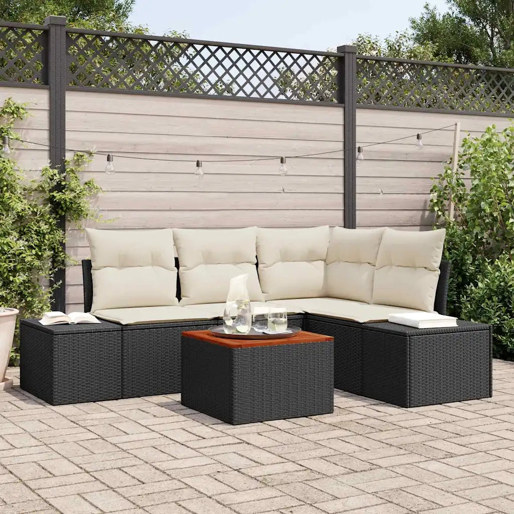 Set Divano da Giardino con cuscino 5 pcs Nero polyrattan 3347950