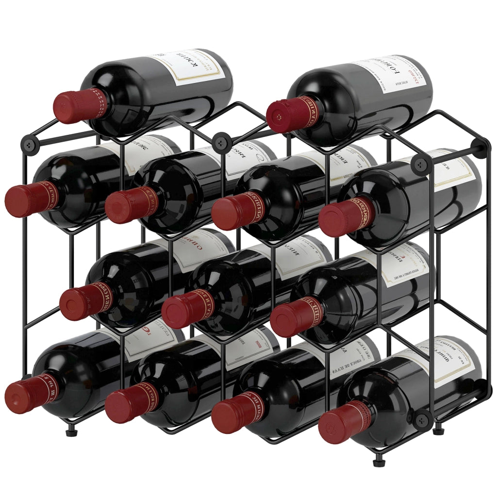 Libreria per Vini 13 Bottiglie Design a Nido d'Ape ¨C Zephmum ¨C Nero Metallo 43x16x31 cm