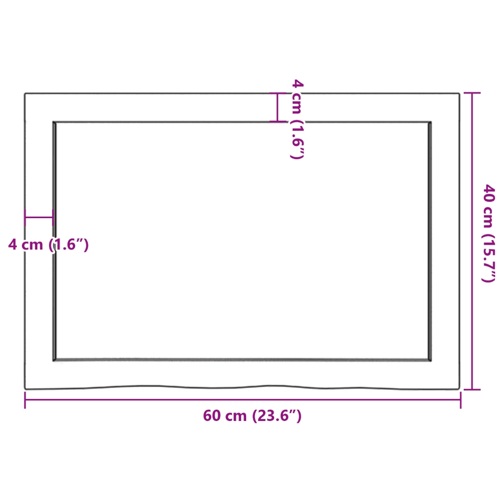 Piano Bagno 60x40x(2-6) cm in Legno Massello Non Trattato 3156010
