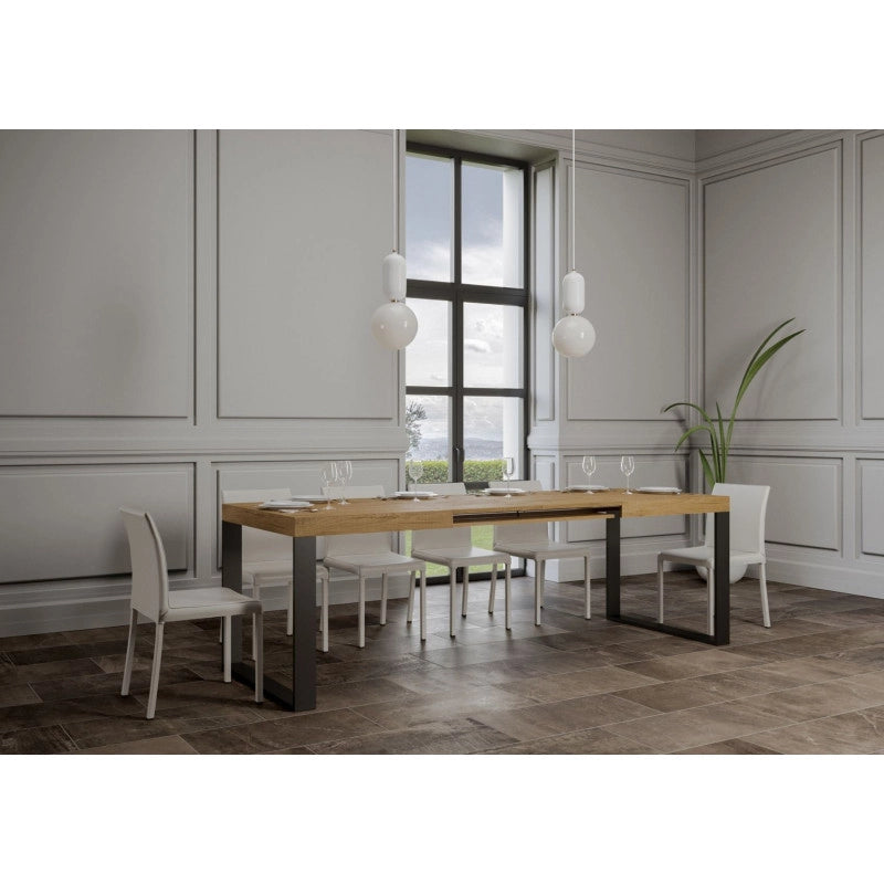 Tavolo allungabile 200/460x90 cm Tecno telaio Antracite - Quercia Natura